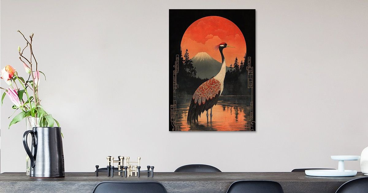 Japanese art print: Crane by Niklas Maximilian on canvas, poster